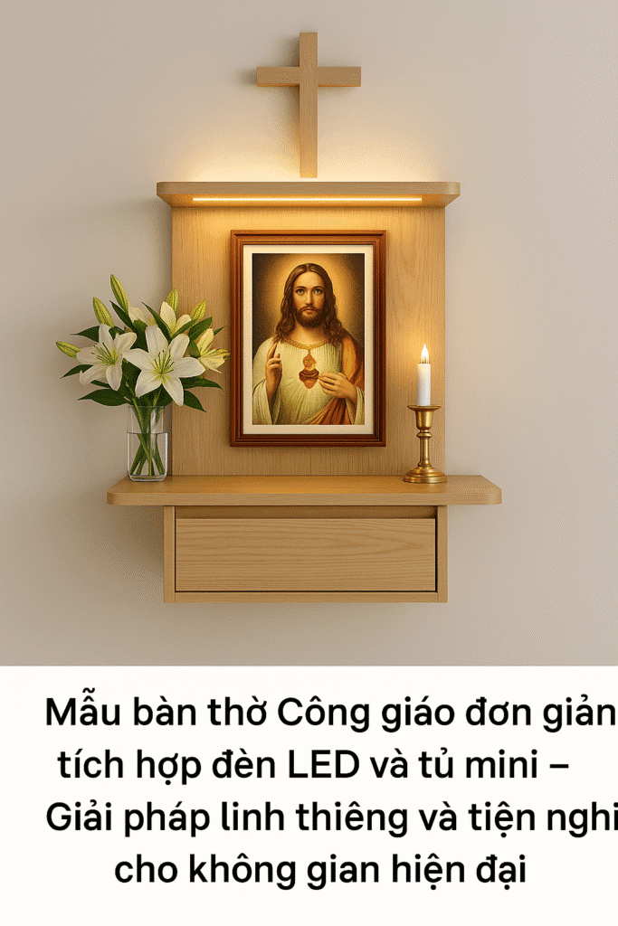 Mẫu bàn thờ Công giáo đơn giản tích hợp đèn LED và tủ mini – Giải pháp linh thiêng và tiện nghi cho không gian hiện đại 5 ChatGPT Image Jul 8 2025 11 12 00 PM